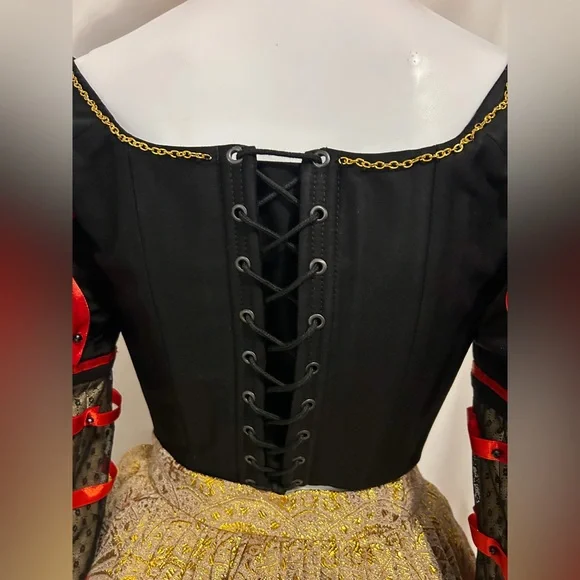 Queen Of Hearts Costume Sz S Handmade Red Gold Gown Alice In Wonderland Cosplay - Picture 14 of 16